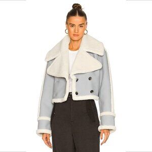 EAVES Elijah jacket coat double breast boxy gray faux leather shearling fur XXS